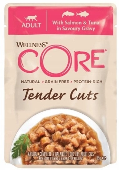 Picture of Whiskas Core Tender Cuts karma mokra dla dorosych kotów z ososiem i tuczykiem w sosie, 85g, saszetka, 8szt/DISPLAY