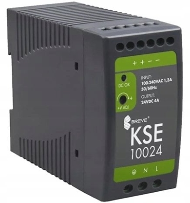 Изображение Zasilacz impulsowy KSE 10024P 230/ 24V DC 4A na szyn DIN, Uzas: 85-264VACVAC, Ta70, 17000-1544