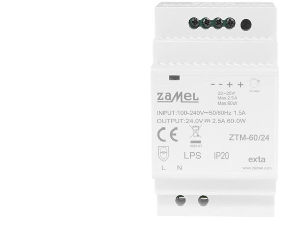 Picture of Zamel Zasilacz impulsowy montowany na szynie TH-35 (DIN) 60W 24V DC typ: ZTM-60/24 EXT10000284