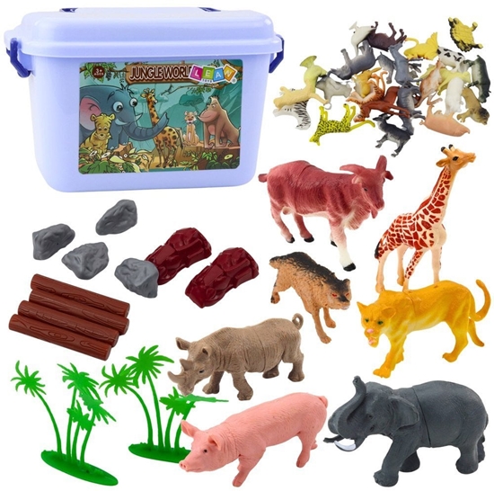 Изображение Zestaw Figurek Domowe Dzikie Zwierzta Roliny Kufer 58el LEAN Toys