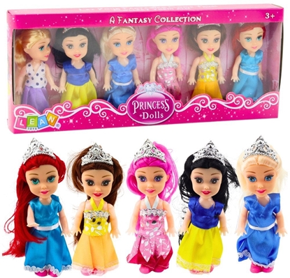 Attēls no Zestaw Mini Laleczek Ksiniczki Bajkowe Sukienki 6szt LEAN Toys