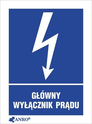 Picture of ANRO Tabliczka ostrzegawcza Gówny wycznik prdu 52 x 74mm (20EIA/Q1/F)