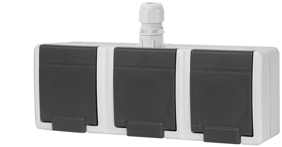 Изображение AQUANT 2K gniazdo natynkowe potrójne z uziemieniem 3x2P+Z IP65 szary 5043-65