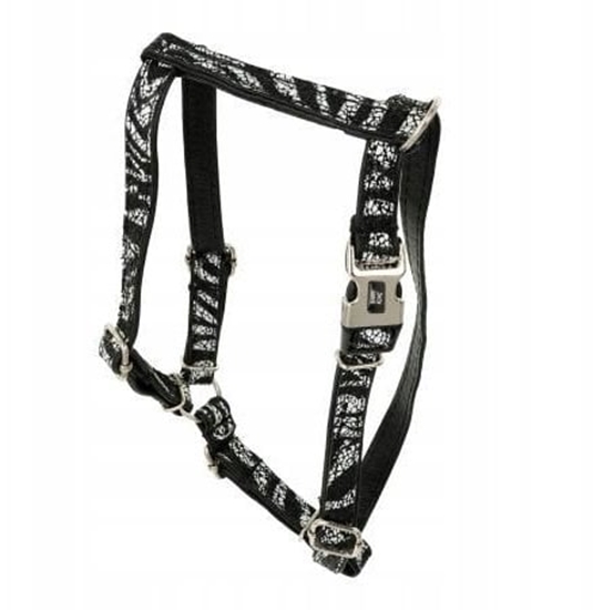 Изображение Barry King Szelki dla psa, Czarny Zebra, skórzany nikiel, M 16mm/ob. szyi 30-50cm ob. klatki 40-70cm