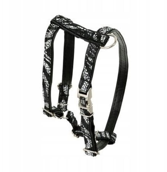 Изображение Barry King Szelki dla psa, Equilibre, Czarna zebra, skórzane niklowe, S 13mm/ob. szyi 25-40cm ob. klatki 35-50cm