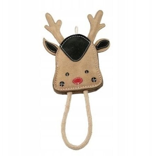 Изображение Barry King Zabawka dla psa skórzana Renifer 16x11 cm + 13 cm lina