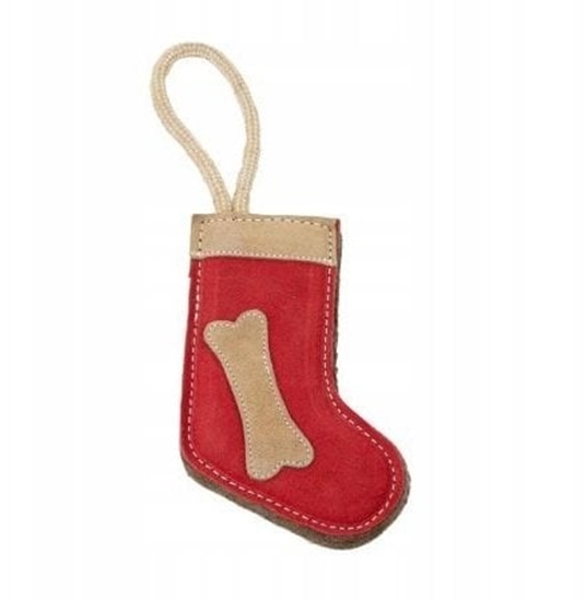 Изображение Barry King Zabawka dla psa, skórzana witeczna skarpeta 19x9 cm + 13 cm lina