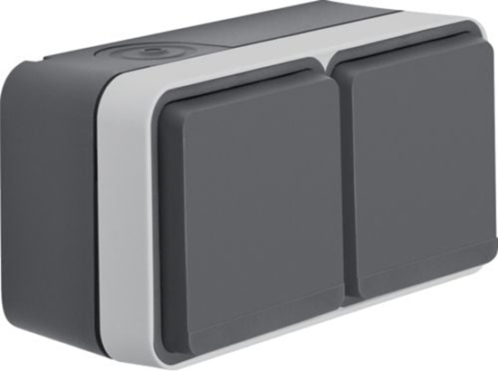 Picture of Berker Gniazdo podwójne W.1 poziome z/u kompletne 2 wejcia IP55 szary (6768823525)