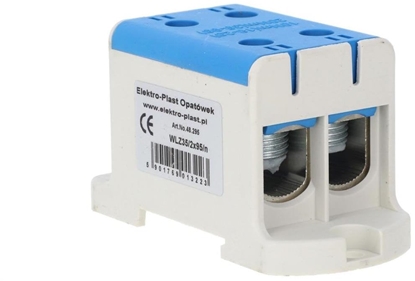 Изображение Blok rozdzielczy-odgany 2x1-biegun AL/CU 16-95mm2 niebieski monta paski i na szyn TH WLZ35/2x95/n 48.295