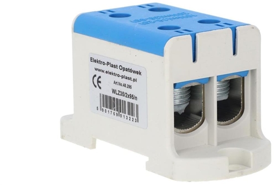 Изображение Elektro-Plast Blok rozdzielczy-odgany 2x1-biegun AL/CU 16-95mm2 niebieski monta paski i na szyn TH WLZ35/2x95/n 48.295