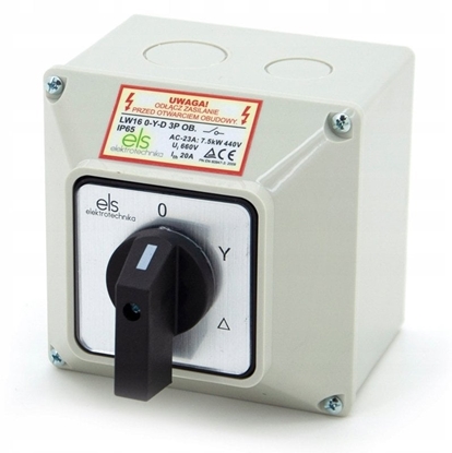 Picture of cznik krzywkowy 16A 0-Y-D (0-Y-T) gwiazda - trójkt w obudowie IP65 LW16 0-Y-D 3P OB