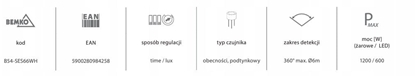 Picture of Czujnik obecnoci 360 stopni IP54 podtynkowy biay B54-SES66WH