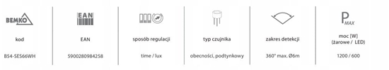 Picture of Czujnik obecnoci 360 stopni IP54 podtynkowy biay B54-SES66WH