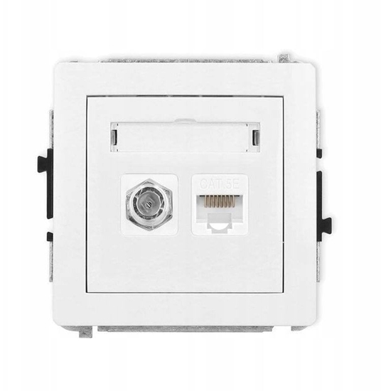 Изображение DECO Mechanizm gniazda antenowego poj. typu F (SAT) + gniazda komp. poj. 1xRJ45, kat. 5e, 8-stykowy, biay mat 25DGFK-1