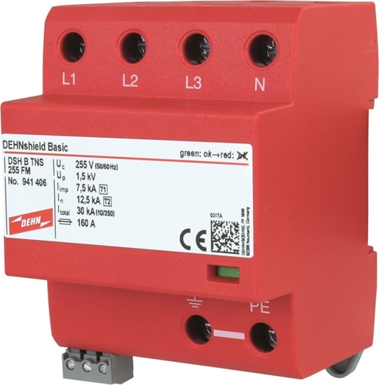 Изображение Dehn Ogranicznik przepi B+C 4P 12,5/50kA 1,5kV sygnalizacja zdalna DEHNshield DSH B TNS 255 FM 941406 - 941406