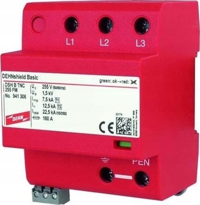Attēls no Dehn Ogranicznik przepi B+C Typ 1+2 3P 12,5/37,5kA 1,5kV DEHNshield DSH B TNC 255 FM 941306