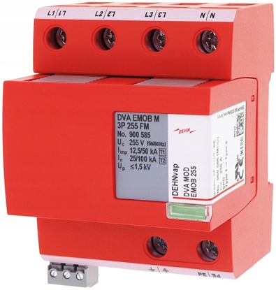 Attēls no Dehn Ogranicznik przepi Typ T1+T2 12,5kA 50kA 4P EMOB M 3P 255 FM 900585
