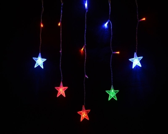 Picture of Dekoracja witeczna Bulinex Komplet choinkowy firanka 14l LED z dekoracj 1m dekoracji w kolorze multikolor 1m /7cm 3 x bateria AA 1,5 V wewntrzne 10-601