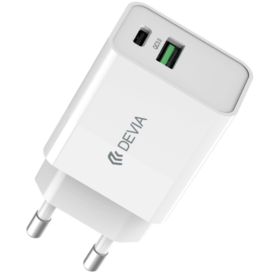 Изображение Devia wall charger Smart PD 25W 1x USB-C white + cable USB-C - USB-C
