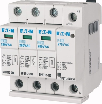 Attēls no Eaton Ogranicznik przepi B+C Typ 1+2 1+NPE 12,5kA 280V SPBT12-280-3+NPE50 184750