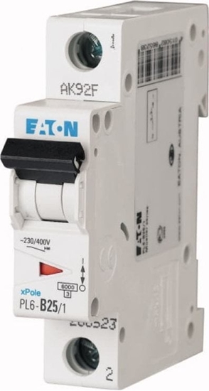 Изображение Eaton Wycznik nadprdowy 1P C 25A 6kA AC PL6-C25/1 286535