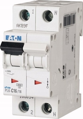 Attēls no Eaton Wycznik nadprdowy 1P+N D 16A 6kA AC PL6-D16/1N 164941