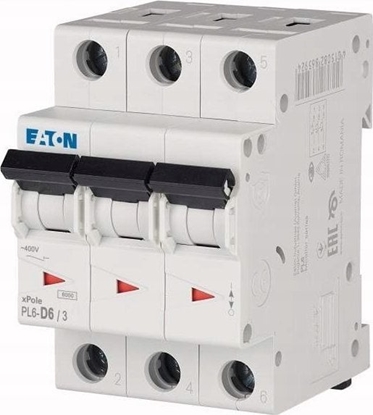 Attēls no Eaton Wycznik nadprdowy 3P D 6A 6kA AC PL6-D6/3 286610