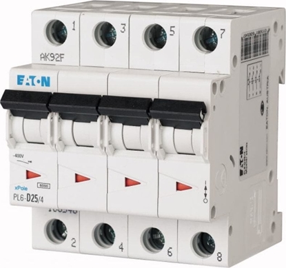 Attēls no Eaton Wycznik nadprdowy 4P B 25A 6kA AC PL6-B25/4 166498