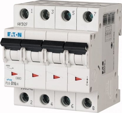 Attēls no Eaton Wycznik nadprdowy 4P C 16A 6kA AC PL6-C16/4 166519