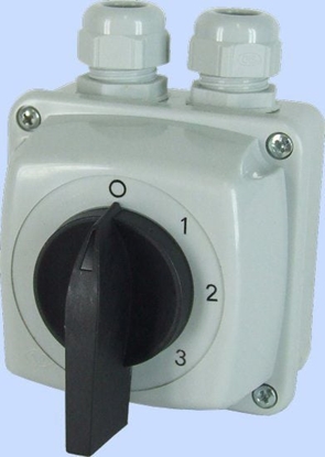 Attēls no Elektromet cznik krzywkowy 0-1-2-3 3P 25A w obudowie IP65 uk E25-63 (952563)