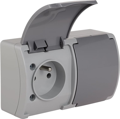 Attēls no Elektro-Plast Koala Gniazdo podwójne z/u IP44 popiel z klapk grafit VG (162-08)