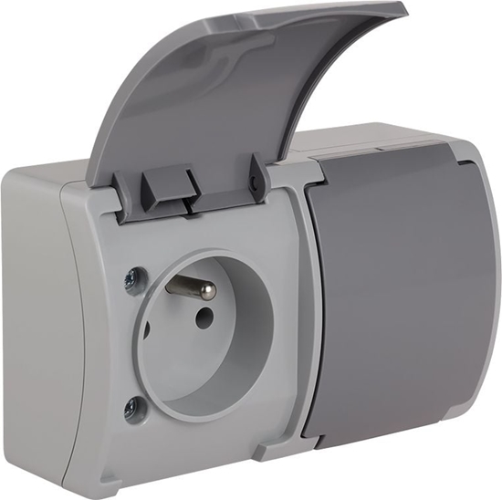 Picture of Elektro-Plast Koala Gniazdo podwójne z/u IP44 popiel z klapk grafit VG (162-08)