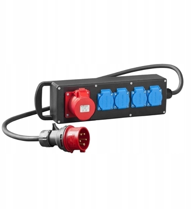Attēls no Elektro-Plast RS-P przeduacz mocowy gumowany 4x2P+Z 3P+N+Z 32A, z przewodem i wtyk 5P/32A czarny 7002-10