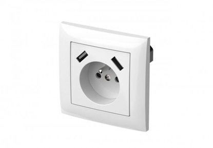 Attēls no Elektro-Plast Sentia Gniazdo pojedyncze z/u 16A z USB 2x2,1A 5VDC z przesonami i ramk biae GPT 2P+Z 2xUSB (1488-00)