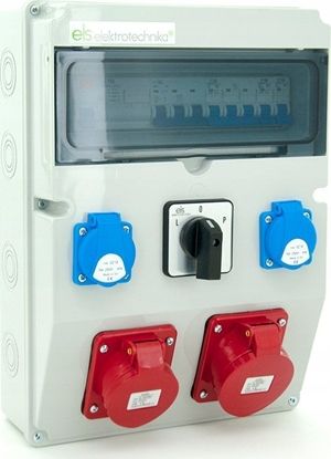Attēls no ELS Elektrotechnika Rozdzielnia budowlana 32A/5 + 16A/5 + 2*GS 230V + zabezpieczenia + rónicówka + wycznik L-0-P, 12NO22C11C11CFLP