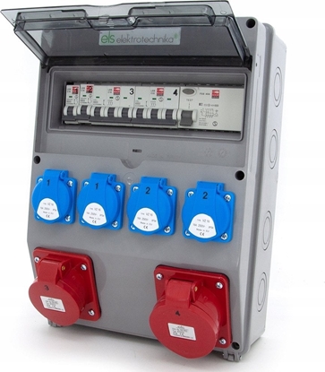 Attēls no ELS Elektrotechnika Rozdzielnica budowlana 32A/5 + 16A/5 + 4*GS 230V + zabezpieczenia + rónicówka, obudowa nacienna, okienko 12M, 12NO42C11C11CF
