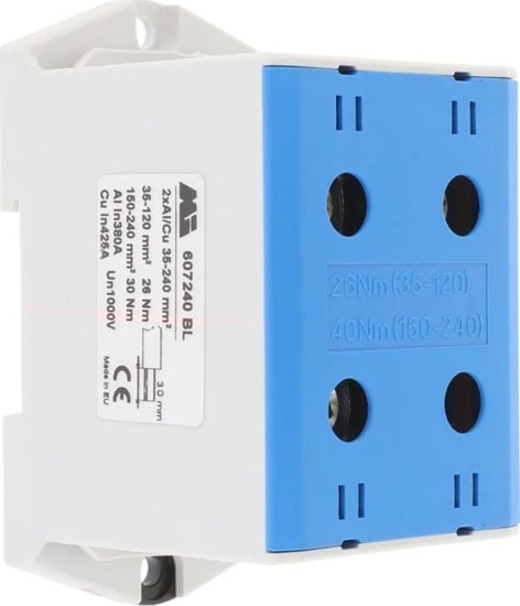 Picture of EM Group Zczka szynowa 2-torowa 35-240mm2 niebieska EURO multiOTL 240 2xAl/Cu 607240 BL - 607240 BL