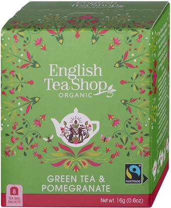 Attēls no English Tea Shop Herbata zielona Green Tea & Pomegranate 8 saszetek