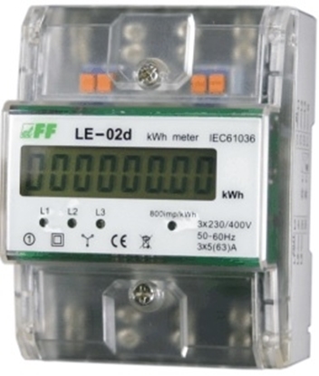 Изображение F&F Licznik energii elektrycznej 3-fazowy zgodno z MID 63A 230/400V z wywietlaczem LCD LE-02D