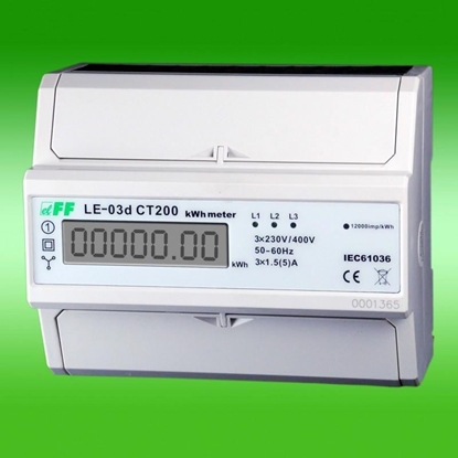 Attēls no F&F Licznik energii elektrycznej trójfazowy wywietlacz LCD kl.1, wej. pom. 3x5A przekadnik 200/5 LE-03CT200