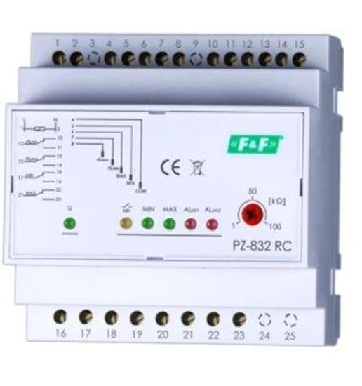 Picture of F&F Przekanik kontroli poziomu cieczy 1-100kOhm 230V AC bez sondy z sygnalizacj PZ832RCB