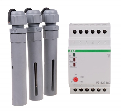 Изображение F&F Przekanik kontroli poziomu cieczy 16A 2P 1-100kOhm 3 sondy (PZ-829 RC)