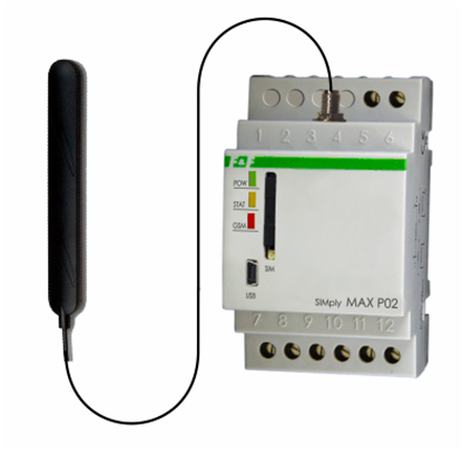 Picture of F&F Przekanik zdalnego sterowania GSM CLIP 2xWY, 2xWE, sterowanie bram zasilanie 230V AC styki 1NO monta na szynie DIN SIMPLYMAX-P02