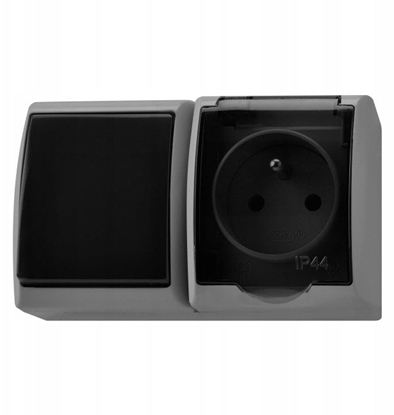Picture of FALA cznik hermetyczny jednobiegunowy + gniazdo pojedyncze klapka przezroczysta IP44 popiel/grafit ZH-1G/71/21/d