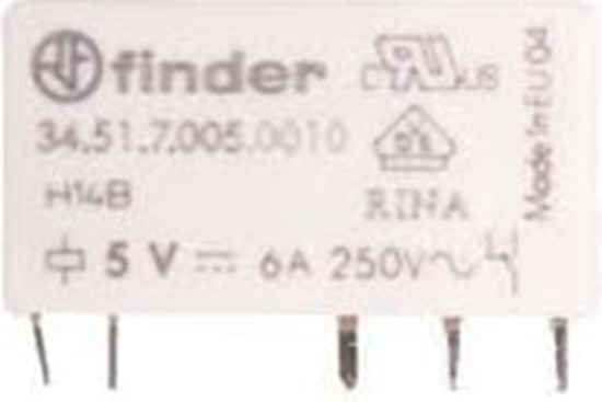 Picture of Finder Wski przekanik elektromagnetyczny 1P 6A 5V DC do pytki drukowanej (34.51.7.005.0010)