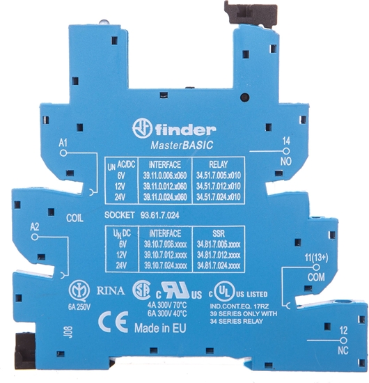 Picture of Finder Wskoprofilowe gniazdo 6,2mm do przekaników serii 34 6-24V DC, zaciski rubowe, DIN (93.61.7.024)