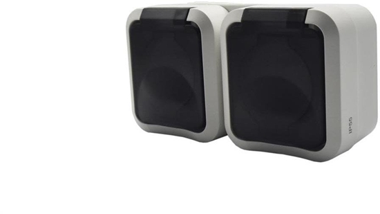 Изображение Düwi Gniazdo z uziemieniem podwójne natynkowe Aqua Pro IP55 biae klapka dymna / 60329