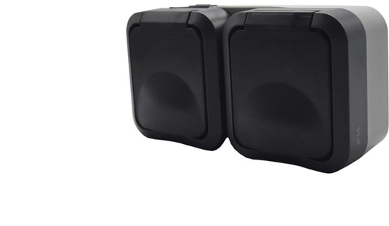 Изображение Düwi Gniazdo z uziemieniem podwójne natynkowe Aqua Pro IP55 szaro grafitowe klapka dymna / 60327