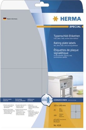 Изображение Herma Typenschildetiketten A4 silb. 105x148 mm Folie 100 St.