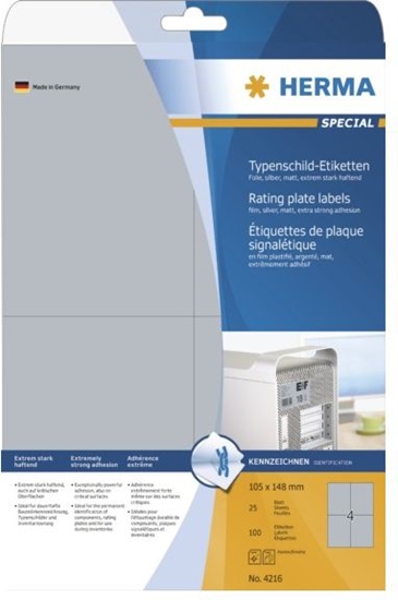 Изображение Herma Typenschildetiketten A4 silb. 105x148 mm Folie 100 St.